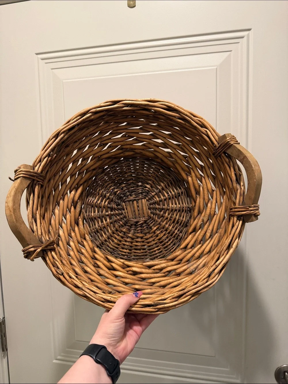 🧺 Large Rustic Woven Wicker Basket Wooden Handles Farmhouse Decor